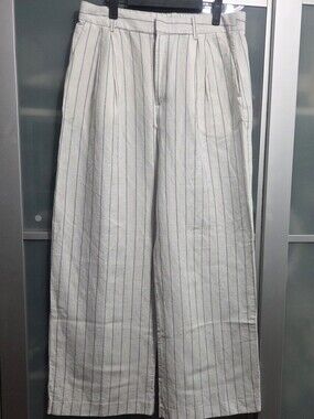 NWOT GAP Women's White Linen Pants with Navy Pinstripes Sz 12